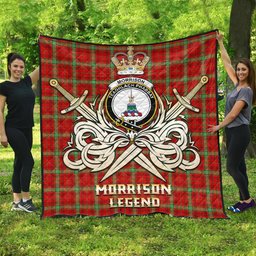 ScotsTee Shop Scottish Morrison Red Modern Clan Crest Tartan Quilt The Golden Sword of Courageous Legacy Quilt