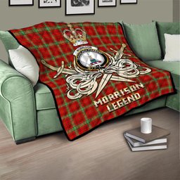 ScotsTee Shop Scottish Morrison Red Modern Clan Crest Tartan Quilt The Golden Sword of Courageous Legacy Quilt