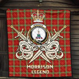 ScotsTee Shop Scottish Morrison Red Modern Clan Crest Tartan Quilt The Golden Sword of Courageous Legacy Quilt