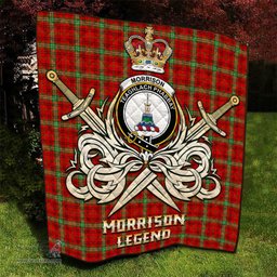 ScotsTee Shop Scottish Morrison Red Modern Clan Crest Tartan Quilt The Golden Sword of Courageous Legacy Quilt