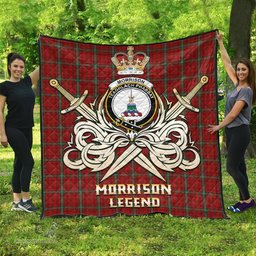ScotsTee Shop Scottish Morrison Red Clan Crest Tartan Quilt The Golden Sword of Courageous Legacy Quilt