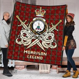 ScotsTee Shop Scottish Morrison Red Clan Crest Tartan Quilt The Golden Sword of Courageous Legacy Quilt