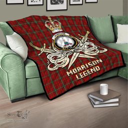 ScotsTee Shop Scottish Morrison Red Clan Crest Tartan Quilt The Golden Sword of Courageous Legacy Quilt