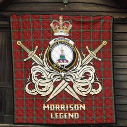 ScotsTee Shop Scottish Morrison Red Clan Crest Tartan Quilt The Golden Sword of Courageous Legacy Quilt