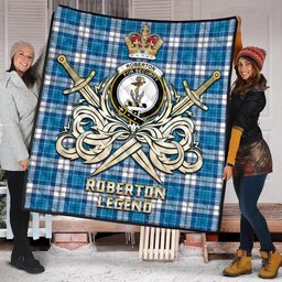 ScotsTee Shop Scottish Roberton Clan Crest Tartan Quilt The Golden Sword of Courageous Legacy Quilt