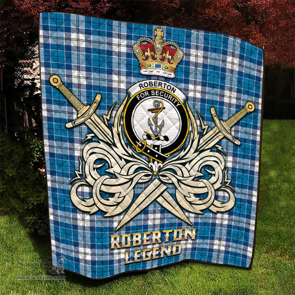 ScotsTee Shop Scottish Roberton Clan Crest Tartan Quilt The Golden Sword of Courageous Legacy Quilt