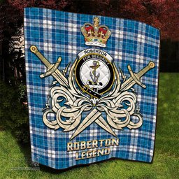 ScotsTee Shop Scottish Roberton Clan Crest Tartan Quilt The Golden Sword of Courageous Legacy Quilt