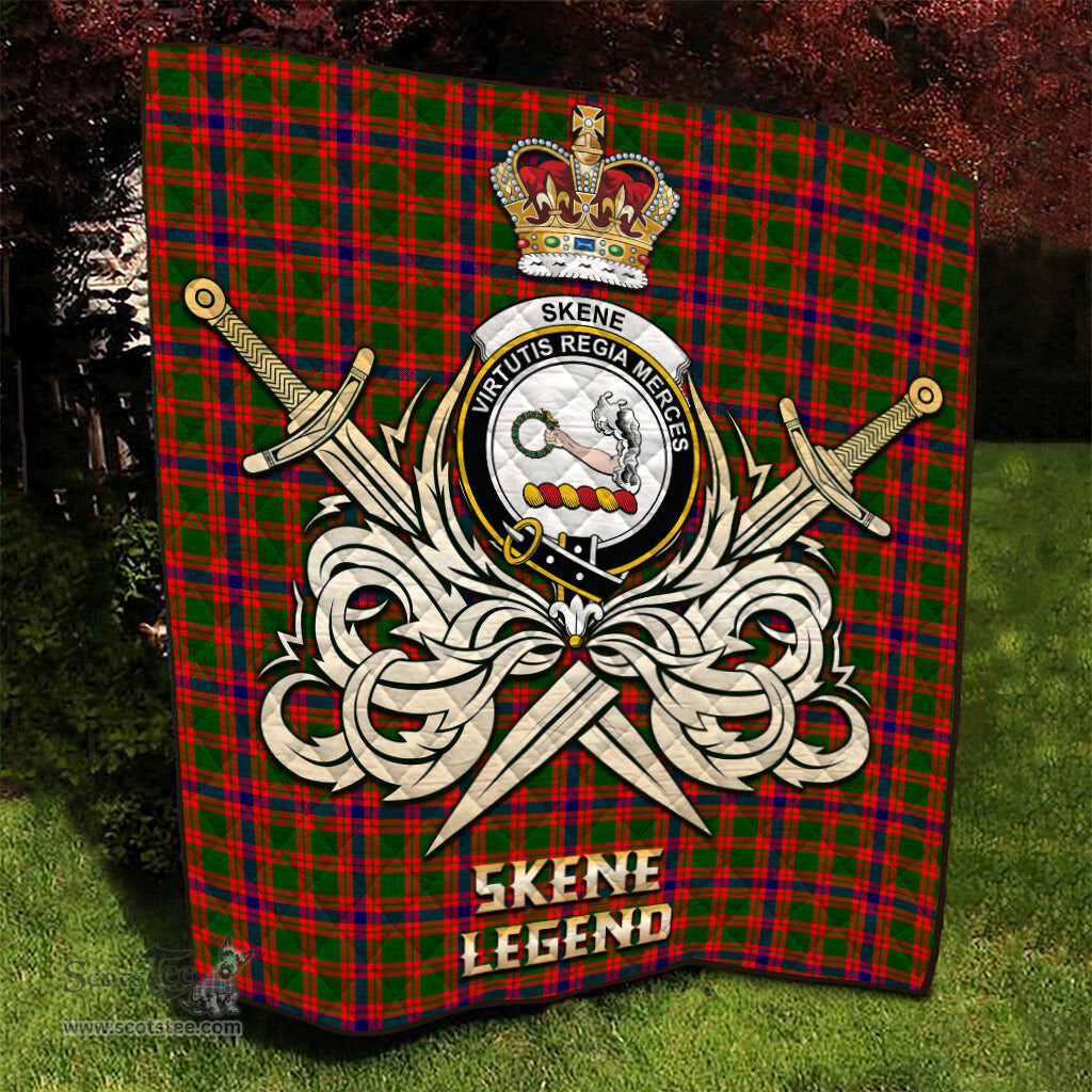 ScotsTee Shop Scottish Skene Modern Clan Crest Tartan Quilt The Golden Sword of Courageous Legacy Quilt