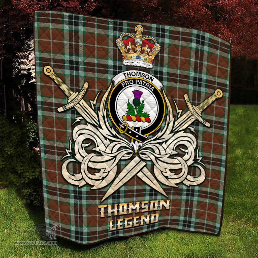 ScotsTee Shop Scottish Thomson Hunting Modern Clan Crest Tartan Quilt The Golden Sword of Courageous Legacy Quilt