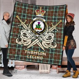 ScotsTee Shop Scottish Thomson Hunting Modern Clan Crest Tartan Quilt The Golden Sword of Courageous Legacy Quilt