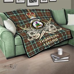 ScotsTee Shop Scottish Thomson Hunting Modern Clan Crest Tartan Quilt The Golden Sword of Courageous Legacy Quilt