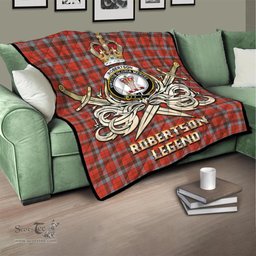 ScotsTee Shop Scottish Robertson Weathered Clan Crest Tartan Quilt The Golden Sword of Courageous Legacy Quilt