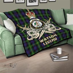 ScotsTee Shop Scottish Watson Clan Crest Tartan Quilt The Golden Sword of Courageous Legacy Quilt
