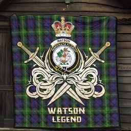 ScotsTee Shop Scottish Watson Clan Crest Tartan Quilt The Golden Sword of Courageous Legacy Quilt