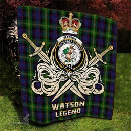 ScotsTee Shop Scottish Watson Clan Crest Tartan Quilt The Golden Sword of Courageous Legacy Quilt