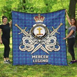 ScotsTee Shop Scottish Mercer Modern Clan Crest Tartan Quilt The Golden Sword of Courageous Legacy Quilt