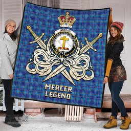 ScotsTee Shop Scottish Mercer Modern Clan Crest Tartan Quilt The Golden Sword of Courageous Legacy Quilt