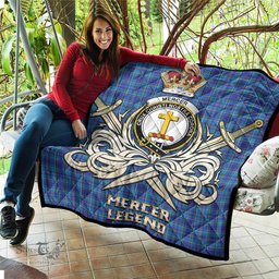 ScotsTee Shop Scottish Mercer Modern Clan Crest Tartan Quilt The Golden Sword of Courageous Legacy Quilt