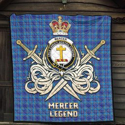 ScotsTee Shop Scottish Mercer Modern Clan Crest Tartan Quilt The Golden Sword of Courageous Legacy Quilt