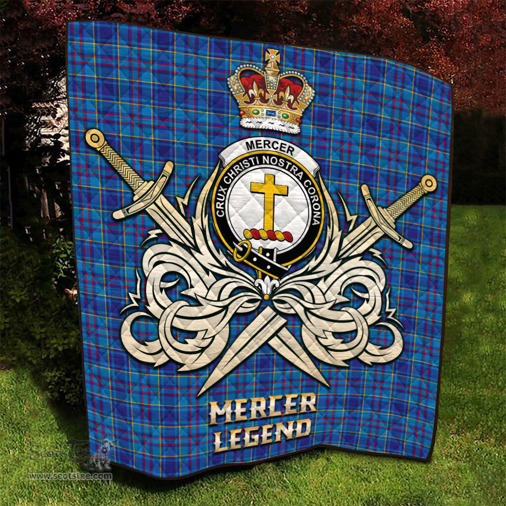 ScotsTee Shop Scottish Mercer Modern Clan Crest Tartan Quilt The Golden Sword of Courageous Legacy Quilt