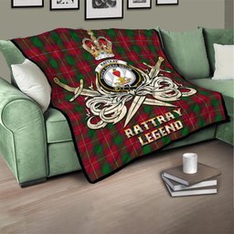 ScotsTee Shop Scottish Rattray Clan Crest Tartan Quilt The Golden Sword of Courageous Legacy Quilt