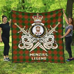 ScotsTee Shop Scottish Menzies Green Modern Clan Crest Tartan Quilt The Golden Sword of Courageous Legacy Quilt