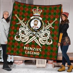 ScotsTee Shop Scottish Menzies Green Modern Clan Crest Tartan Quilt The Golden Sword of Courageous Legacy Quilt