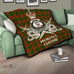 ScotsTee Shop Scottish Menzies Green Modern Clan Crest Tartan Quilt The Golden Sword of Courageous Legacy Quilt
