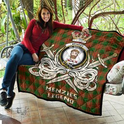 ScotsTee Shop Scottish Menzies Green Modern Clan Crest Tartan Quilt The Golden Sword of Courageous Legacy Quilt