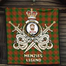 ScotsTee Shop Scottish Menzies Green Modern Clan Crest Tartan Quilt The Golden Sword of Courageous Legacy Quilt