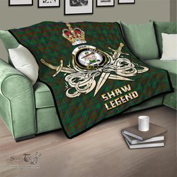 ScotsTee Shop Scottish Shaw of Tordarroch Green Hunting Clan Crest Tartan Quilt The Golden Sword of Courageous Legacy Quilt