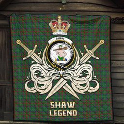 ScotsTee Shop Scottish Shaw of Tordarroch Green Hunting Clan Crest Tartan Quilt The Golden Sword of Courageous Legacy Quilt