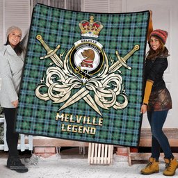 ScotsTee Shop Scottish Melville Ancient Clan Crest Tartan Quilt The Golden Sword of Courageous Legacy Quilt