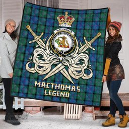 ScotsTee Shop Scottish MacThomas Clan Crest Tartan Quilt The Golden Sword of Courageous Legacy Quilt