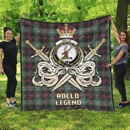 ScotsTee Shop Scottish Rollo Hunting Clan Crest Tartan Quilt The Golden Sword of Courageous Legacy Quilt