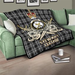 ScotsTee Shop Scottish Stewart Black and White Clan Crest Tartan Quilt The Golden Sword of Courageous Legacy Quilt