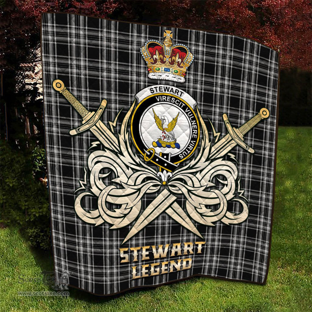 ScotsTee Shop Scottish Stewart Black and White Clan Crest Tartan Quilt The Golden Sword of Courageous Legacy Quilt