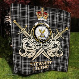 ScotsTee Shop Scottish Stewart Black and White Clan Crest Tartan Quilt The Golden Sword of Courageous Legacy Quilt