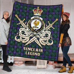 ScotsTee Shop Scottish Sinclair Hunting Modern Clan Crest Tartan Quilt The Golden Sword of Courageous Legacy Quilt