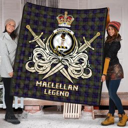 ScotsTee Shop Scottish MacLellan Clan Crest Tartan Quilt The Golden Sword of Courageous Legacy Quilt