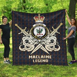 ScotsTee Shop Scottish MacLaine of Lochbuie Hunting Clan Crest Tartan Quilt The Golden Sword of Courageous Legacy Quilt
