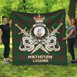 ScotsTee Shop Scottish Matheson Hunting Highland Clan Crest Tartan Quilt The Golden Sword of Courageous Legacy Quilt