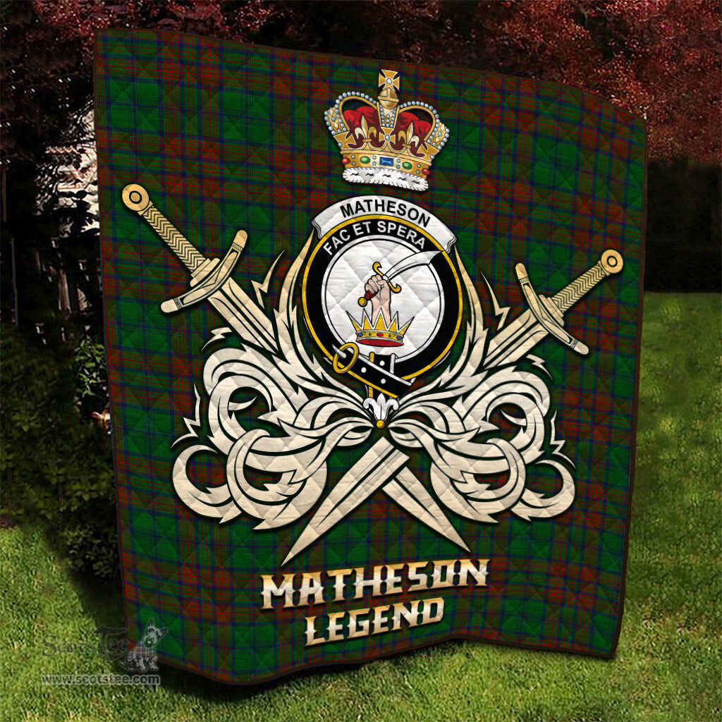 ScotsTee Shop Scottish Matheson Hunting Highland Clan Crest Tartan Quilt The Golden Sword of Courageous Legacy Quilt