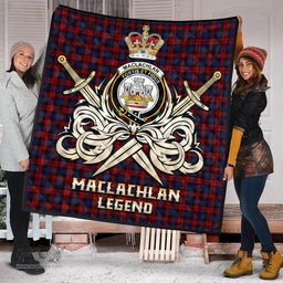 ScotsTee Shop Scottish MacLachlan Clan Crest Tartan Quilt The Golden Sword of Courageous Legacy Quilt