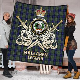 ScotsTee Shop Scottish MacLaren Clan Crest Tartan Quilt The Golden Sword of Courageous Legacy Quilt