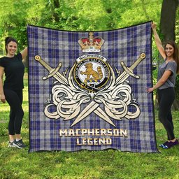 ScotsTee Shop Scottish MacPherson Dress Blue Clan Crest Tartan Quilt The Golden Sword of Courageous Legacy Quilt