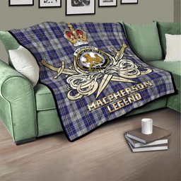 ScotsTee Shop Scottish MacPherson Dress Blue Clan Crest Tartan Quilt The Golden Sword of Courageous Legacy Quilt