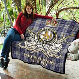 ScotsTee Shop Scottish MacPherson Dress Blue Clan Crest Tartan Quilt The Golden Sword of Courageous Legacy Quilt