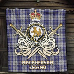 ScotsTee Shop Scottish MacPherson Dress Blue Clan Crest Tartan Quilt The Golden Sword of Courageous Legacy Quilt