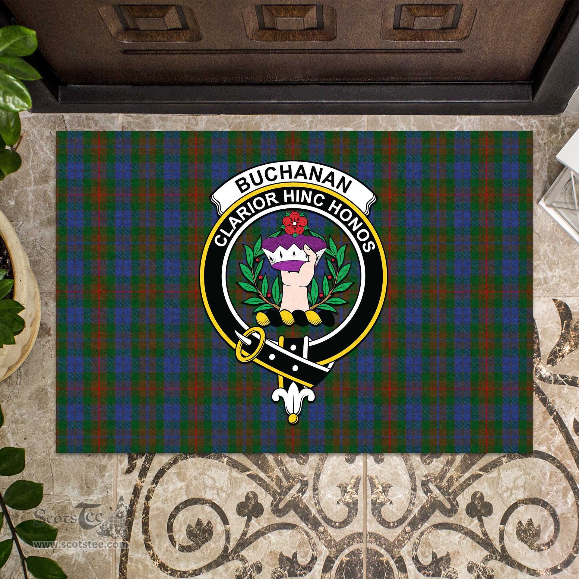 ScotsTee Shop Scottish Buchanan Hunting Clan Tartan Doormat Rubber Welcome Mat